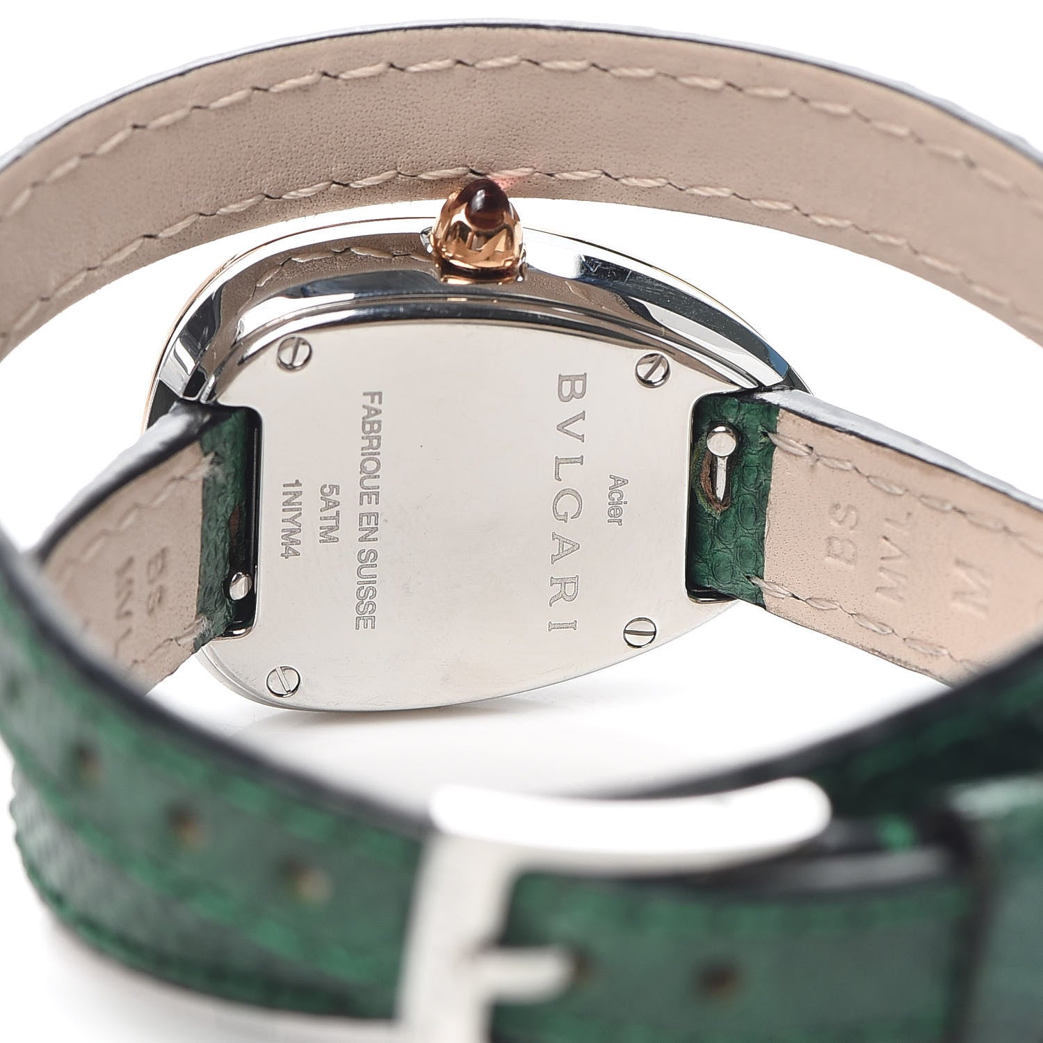 Bulgari 18K Rose Gold Lizard Diamond Bezel 20mm Serpenti Double Wrap Quartz Watch Green 4 of 5