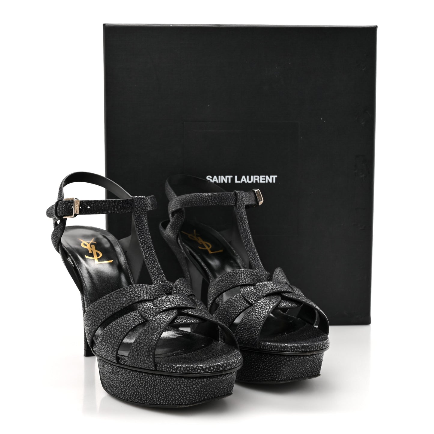 Grained Calfskin Razza Print Tribute 75 Platform Sandals 38.5 Dark Grey