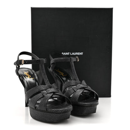 Saint Laurent Grained Calfskin Razza Print Tribute 75 Platform Sandals 38.5 Dark Grey 13 of 13