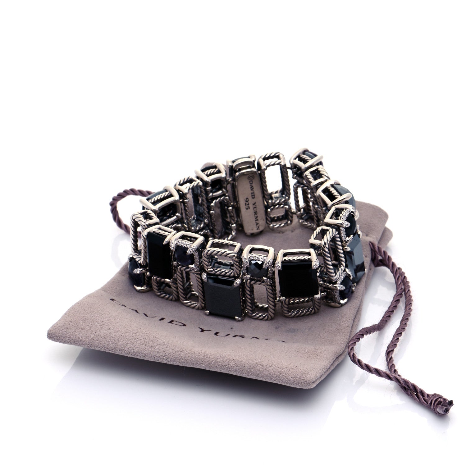 David Yurman Sterling Silver Diamond Black Orchid Hematite Onyx Mosaic Bracelet 7 of 7