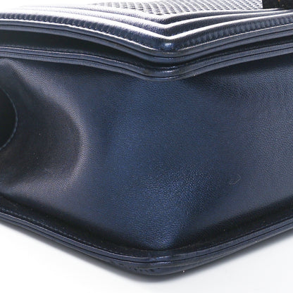 Chanel Lambskin Embossed Medium Boy Cube Flap Navy 9 of 10