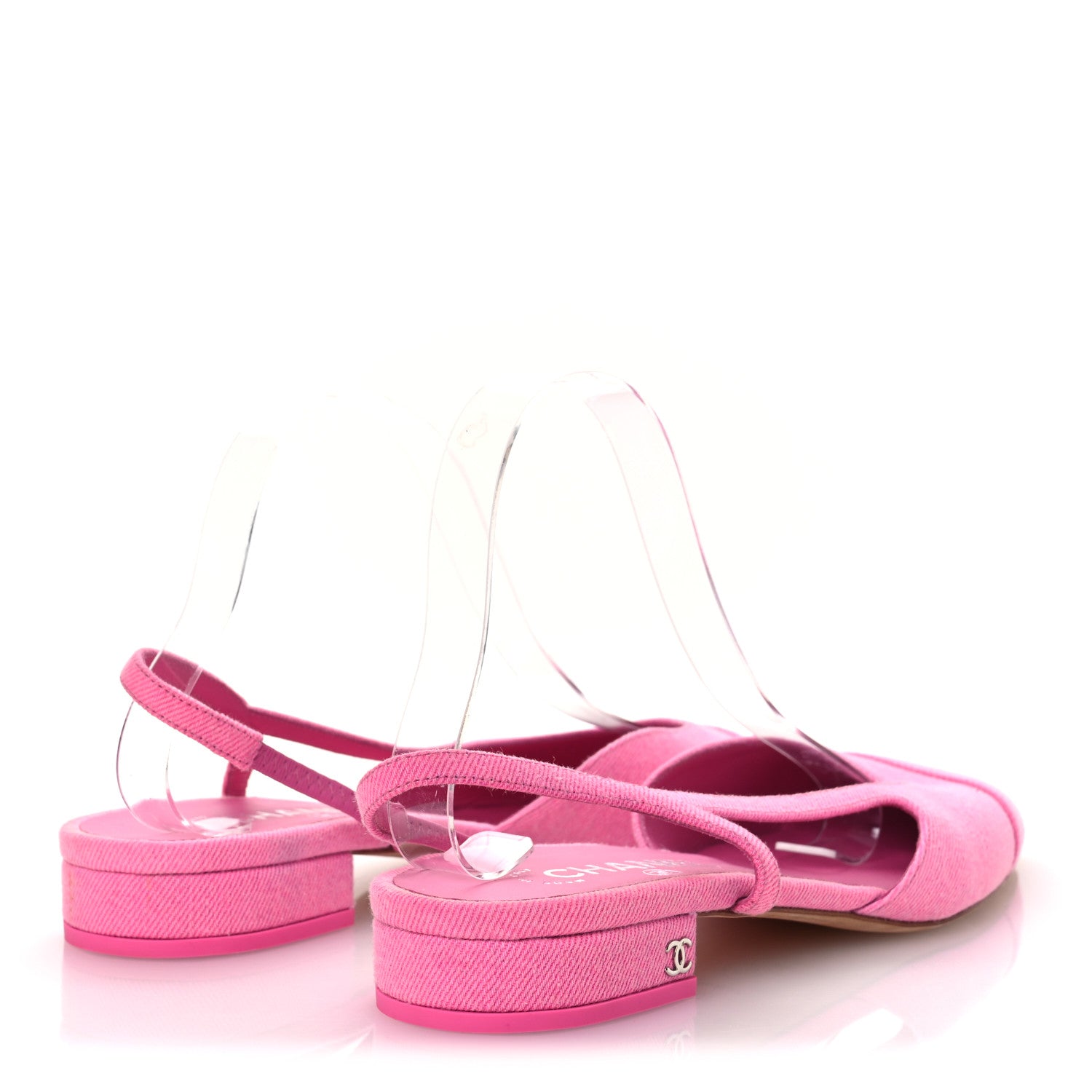 Chanel Denim Cap Toe CC Slingback Flat 40 Neon Pink 1778420