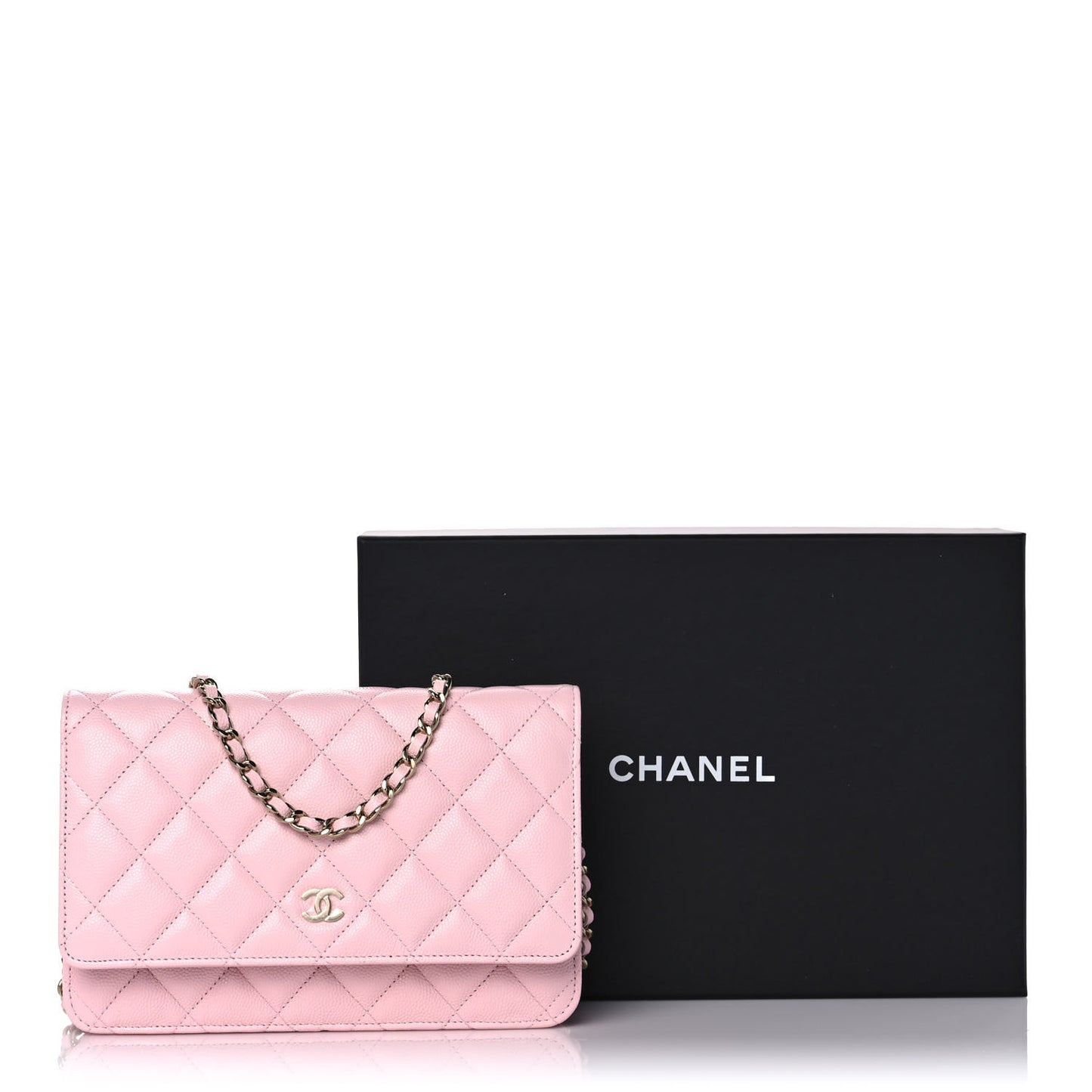 Caviar Quilted Wallet On Chain WOC Light Pink