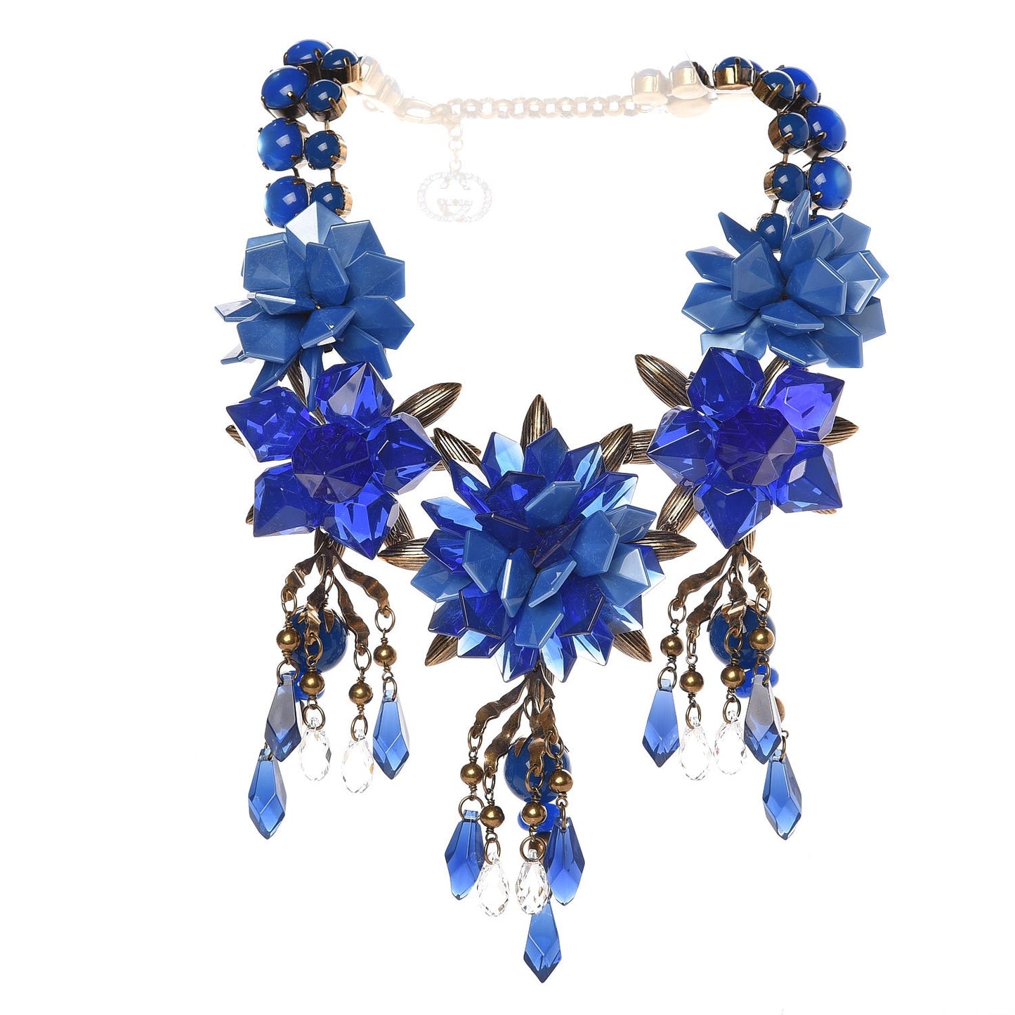 Crystal Resin Strass Flower Motif Necklace Blue