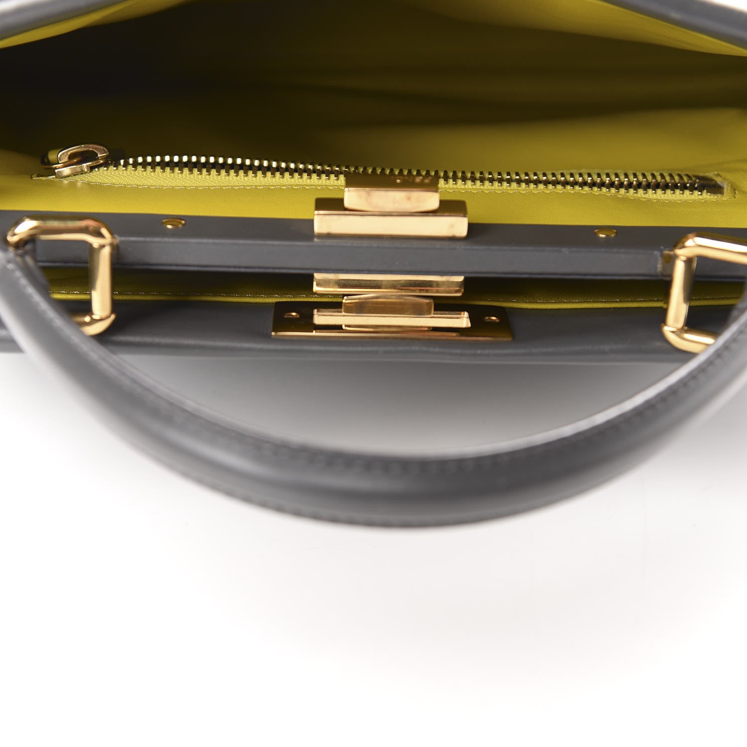 Fendi Vitello Morgan Shiny Nappa Medium Peekaboo Iconic Satchel Piombo Lime 5 of 12