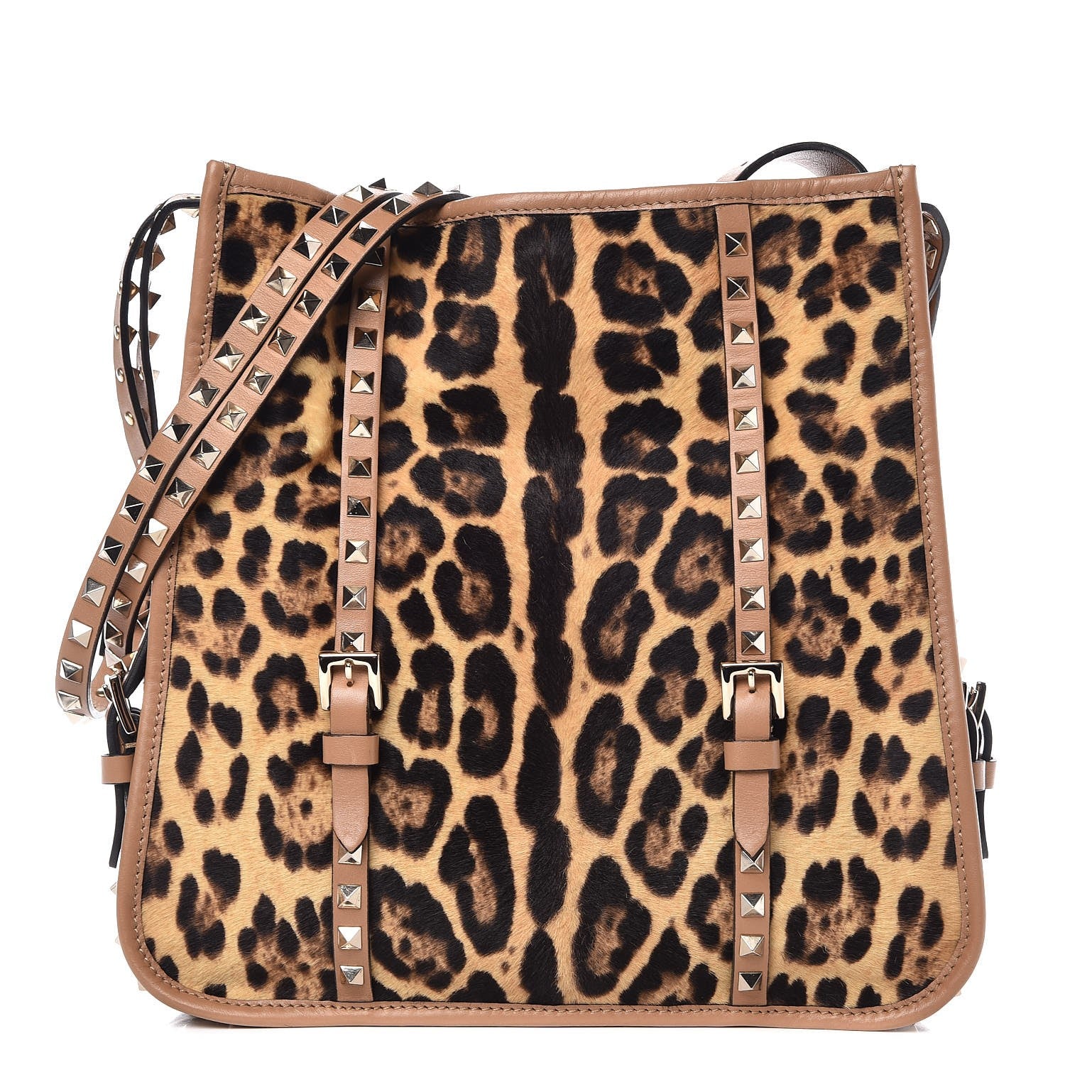 Valentino Garavani Calf Hair Leopard Print Rockstud Shopper Tote Tan 1 of 7