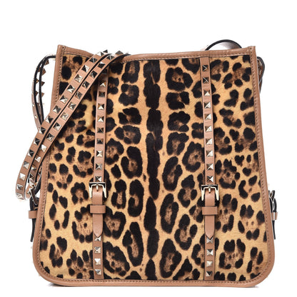 Valentino Garavani Calf Hair Leopard Print Rockstud Shopper Tote Tan 1 of 7