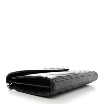 Saint Laurent Grain De Poudre Matelasse Chevron Monogram Chain Wallet Black 4 of 18