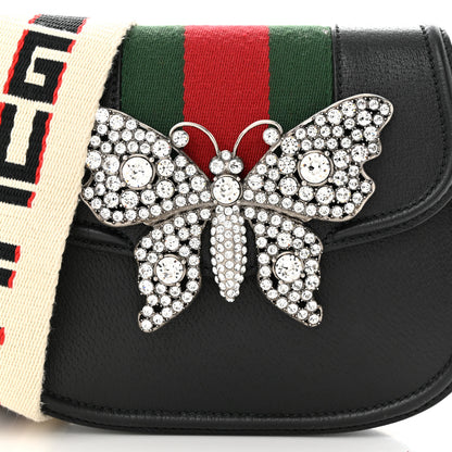 Gucci Calfskin Web Crystal Butterfly Stripe Small Totem Shoulder Bag Black 8 of 11