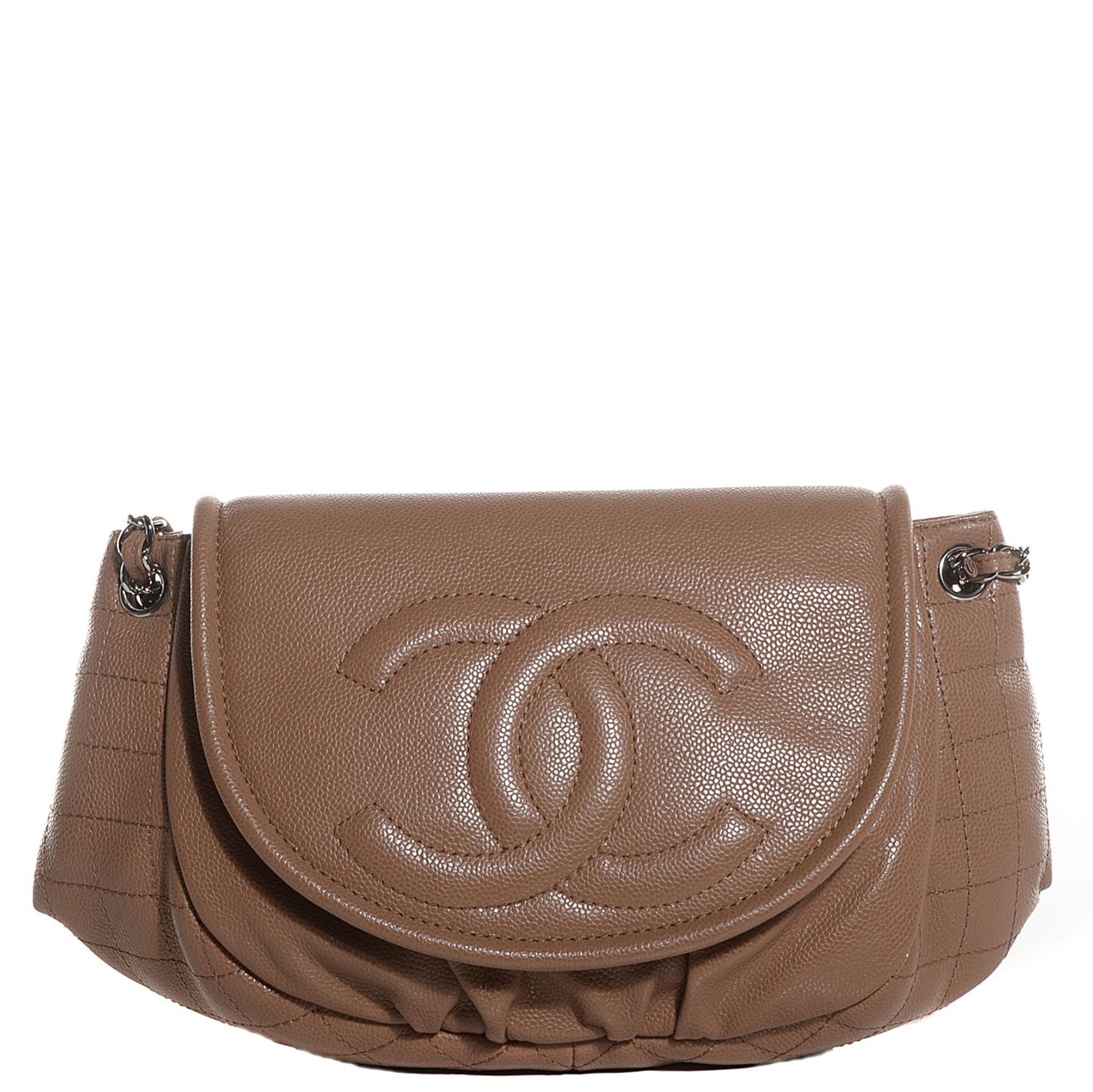 Caviar Half Moon Large Flap Dark Beige