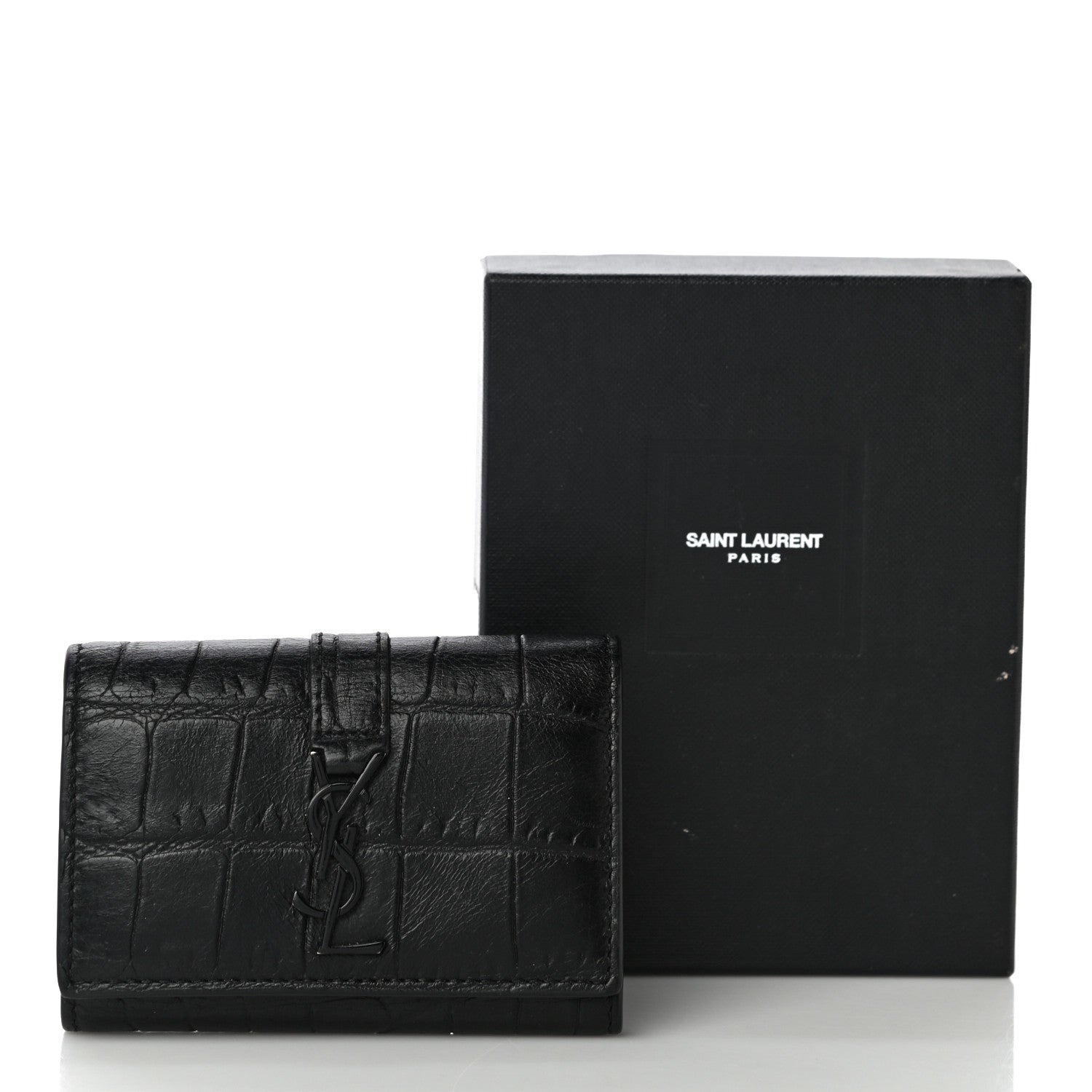 Saint Laurent Calfskin Crocodile Embossed Key Holder Wallet Black 11 of 11