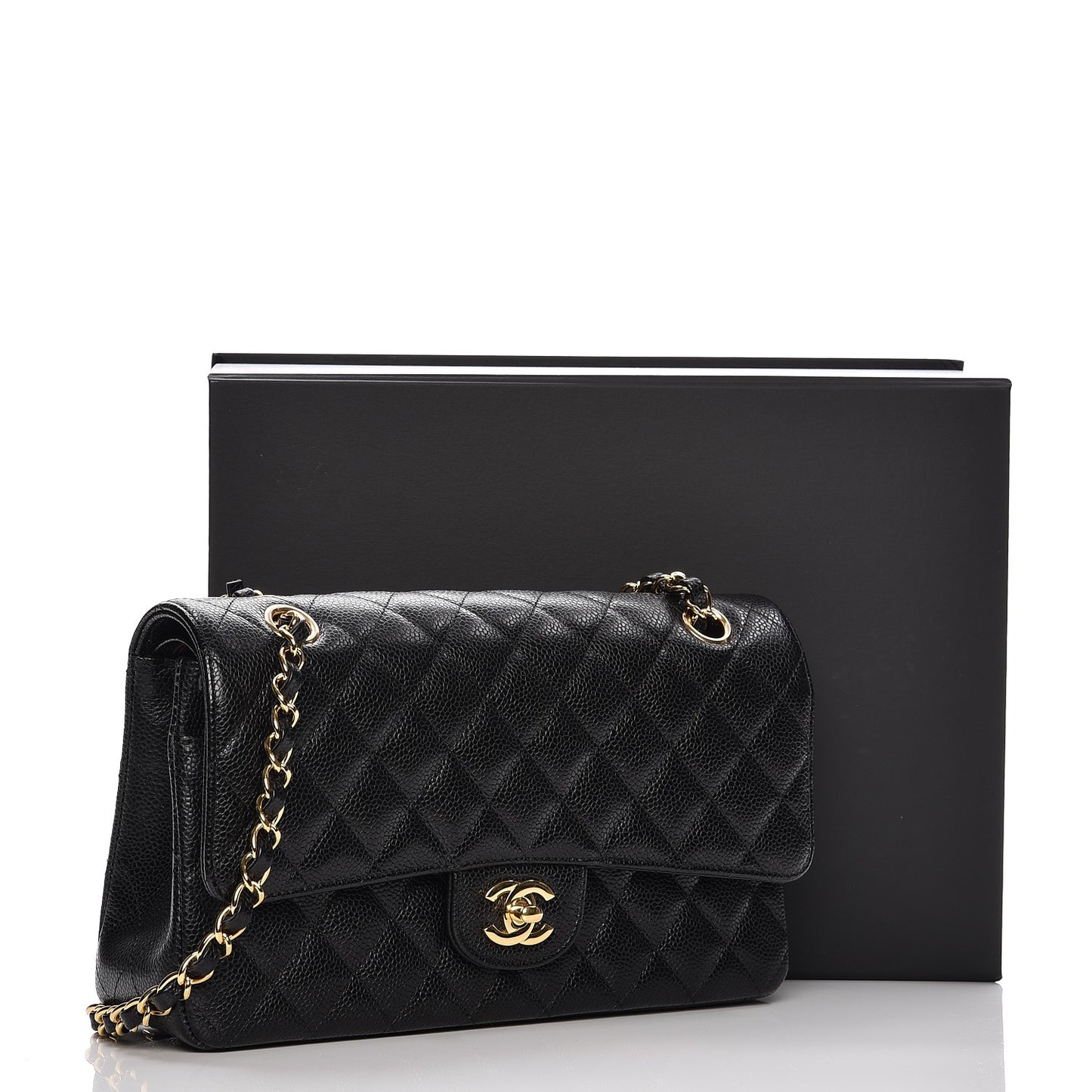 Caviar Quilted Medium Double Flap Black