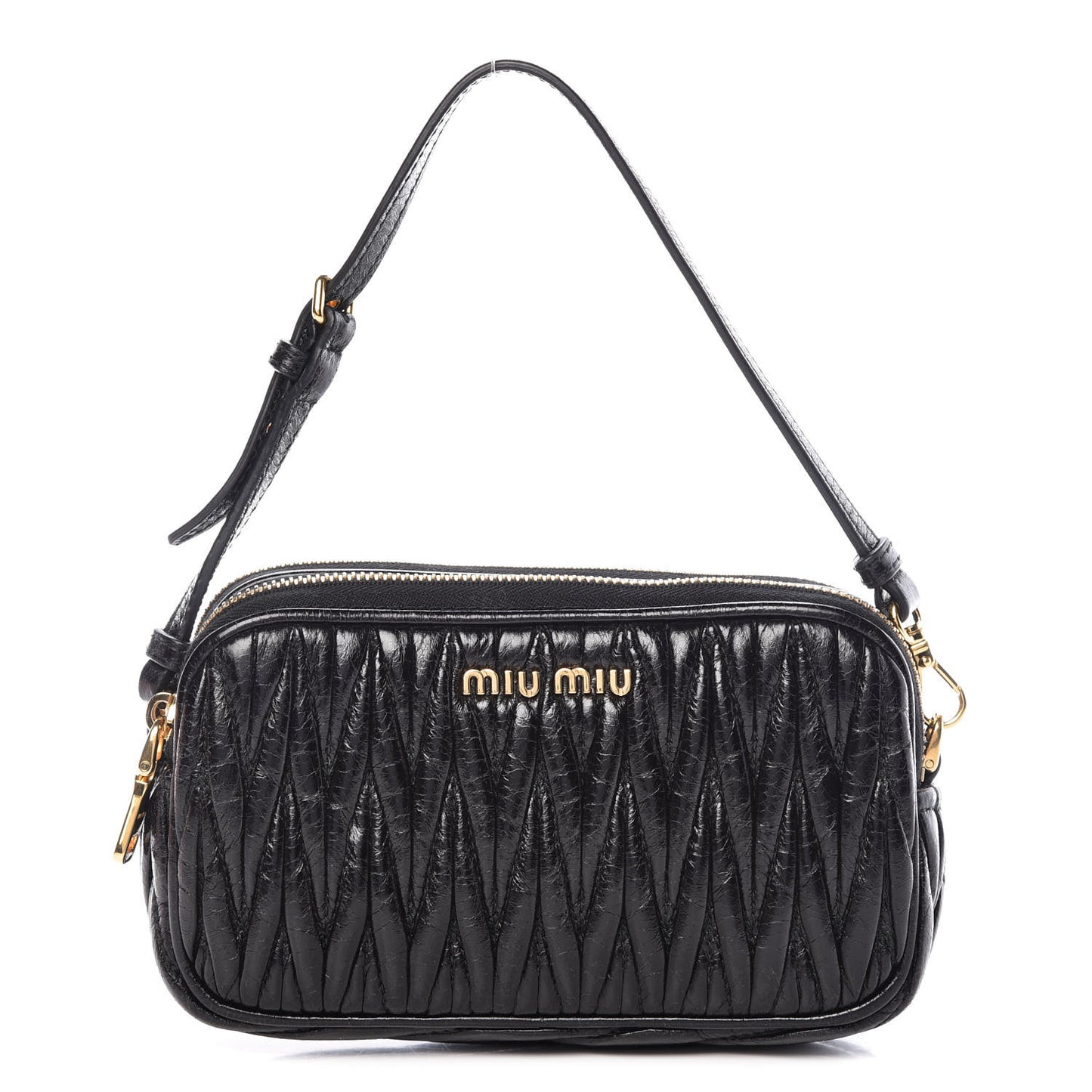 Vitello Lux Matelasse Double Zip Chain Shoulder Bag Black