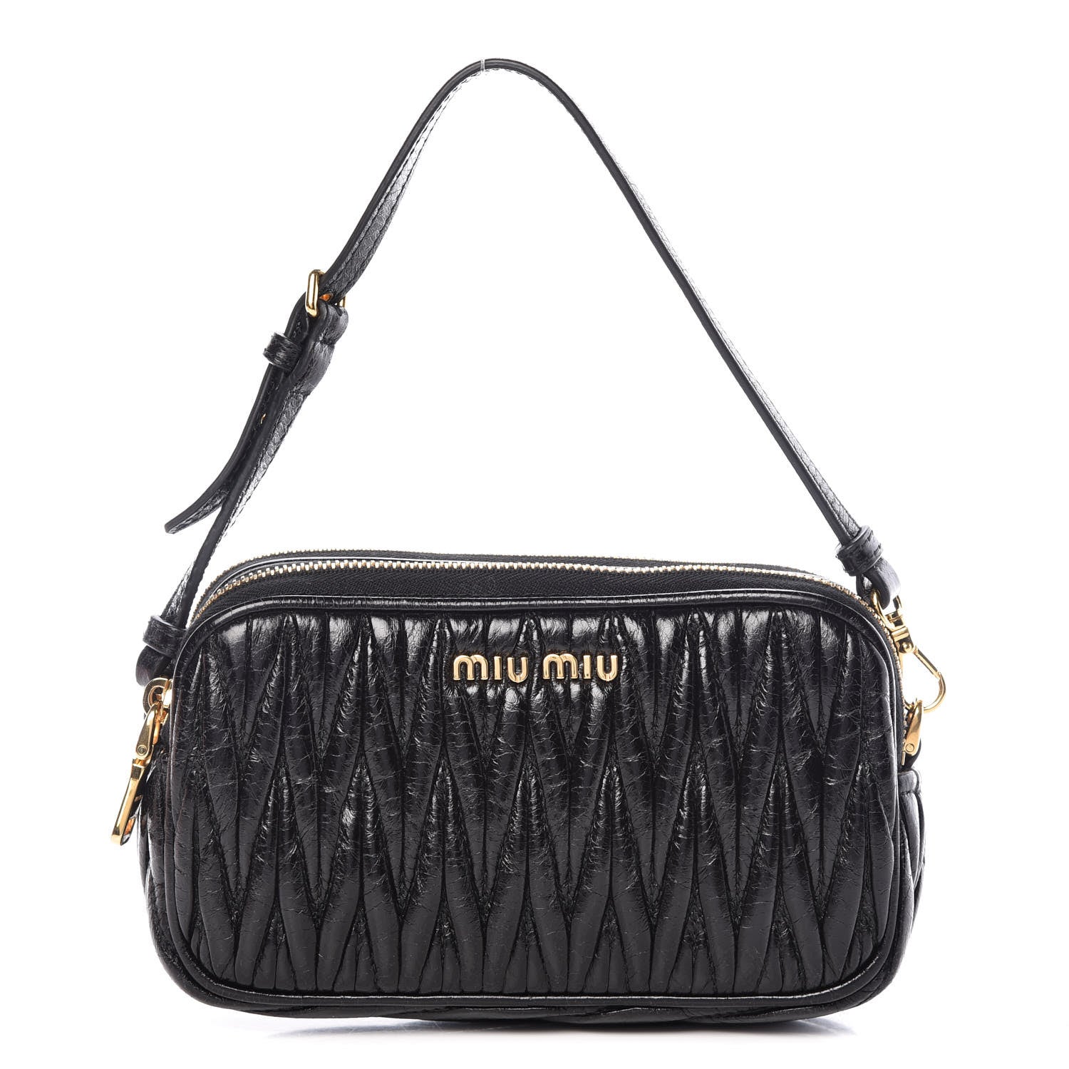Miu Miu Vitello Lux Matelasse Double Zip Chain Shoulder Bag Black 1 of 11