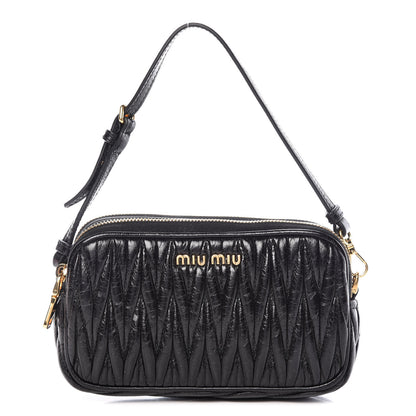 Miu Miu Vitello Lux Matelasse Double Zip Chain Shoulder Bag Black 1 of 11