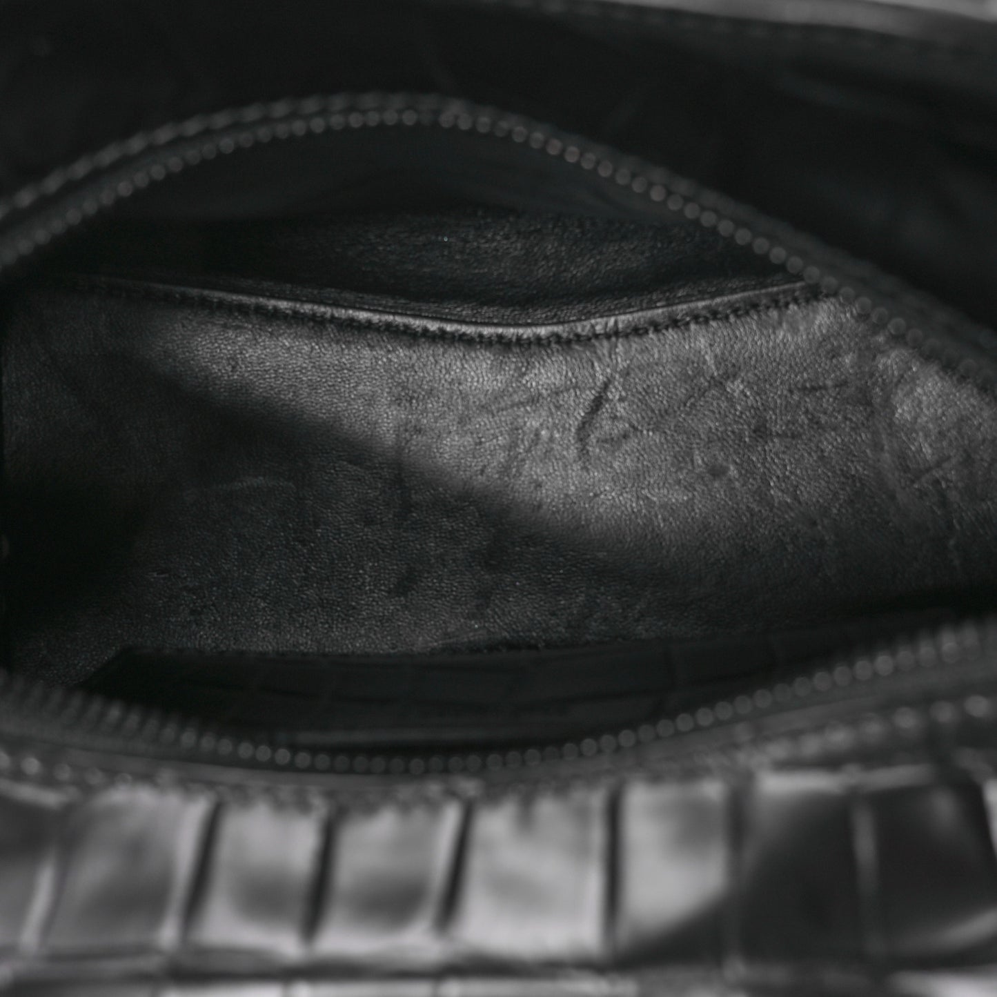 Semi Shiny Calfskin Crocodile Embossed Neo Classic Black Hardware Mini City Black