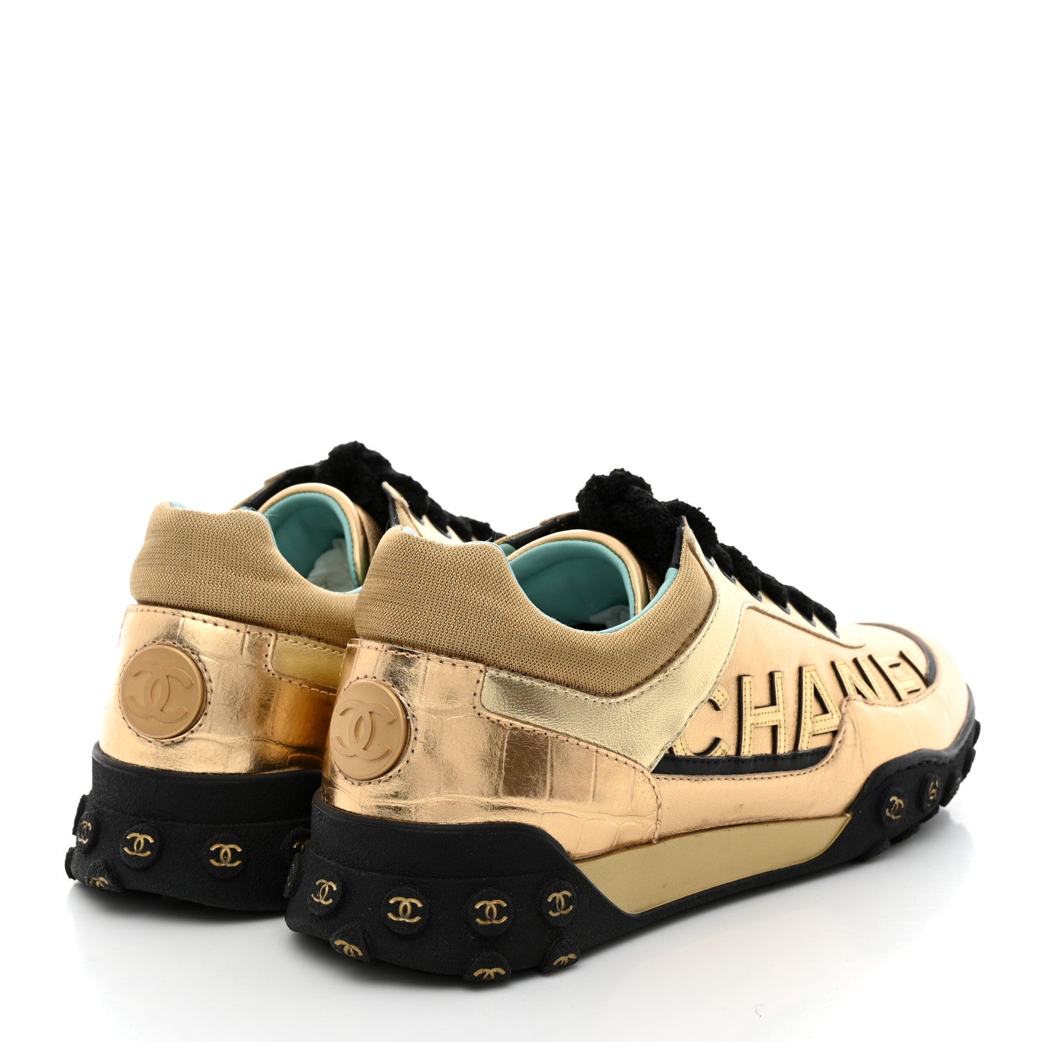 Chanel Metallic Satin Finish CC Womens Sneakers 40 Gold 4 of 9