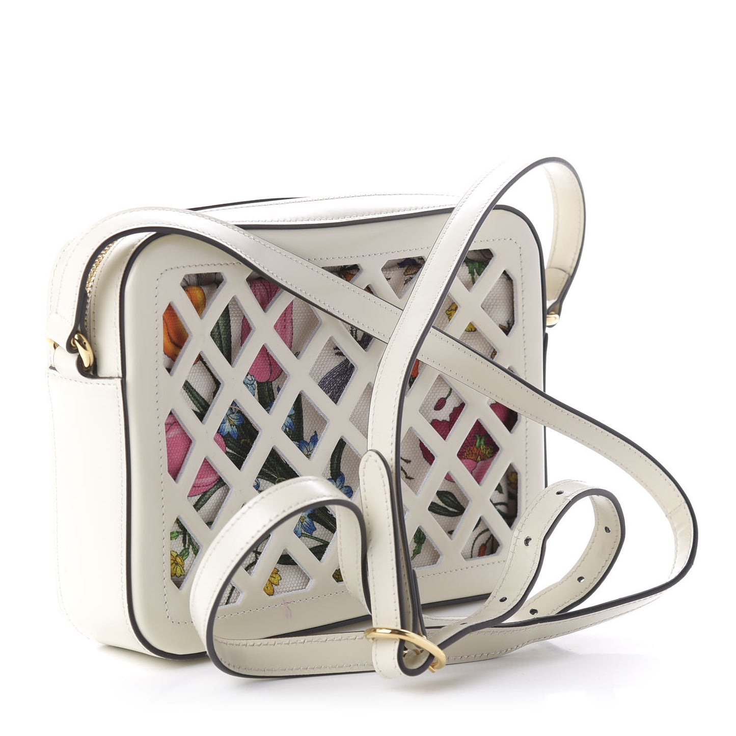 Canvas Calfskin Flora Infinity Cutout Shoulder Bag White Multicolor
