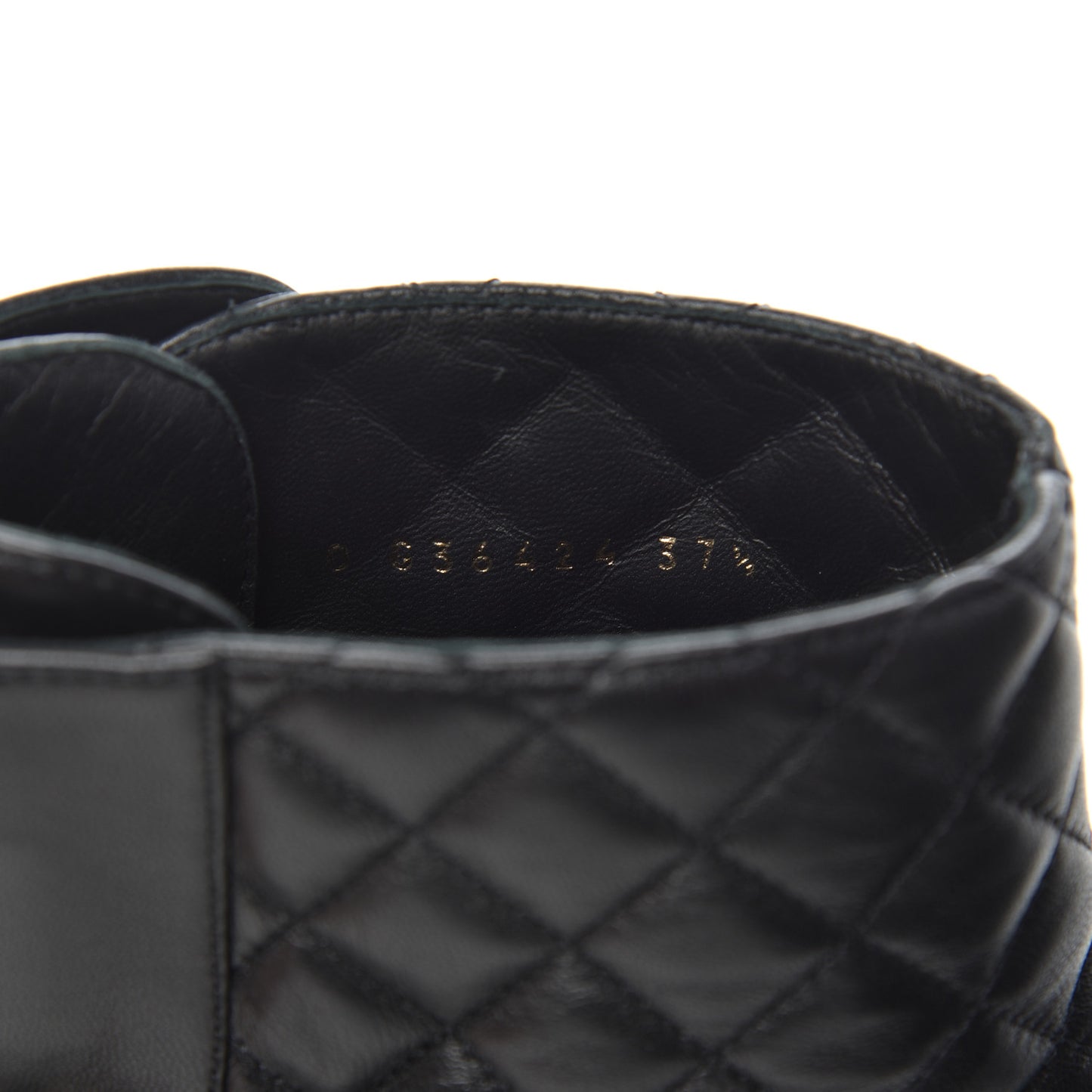 Shiny Lambskin Quilted Lace Up Combat Boots 37.5 Black