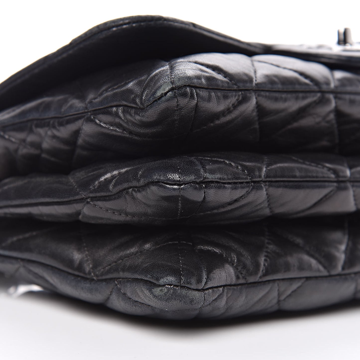 Lambskin Quilted 3 Accordion Flap Bag Black
