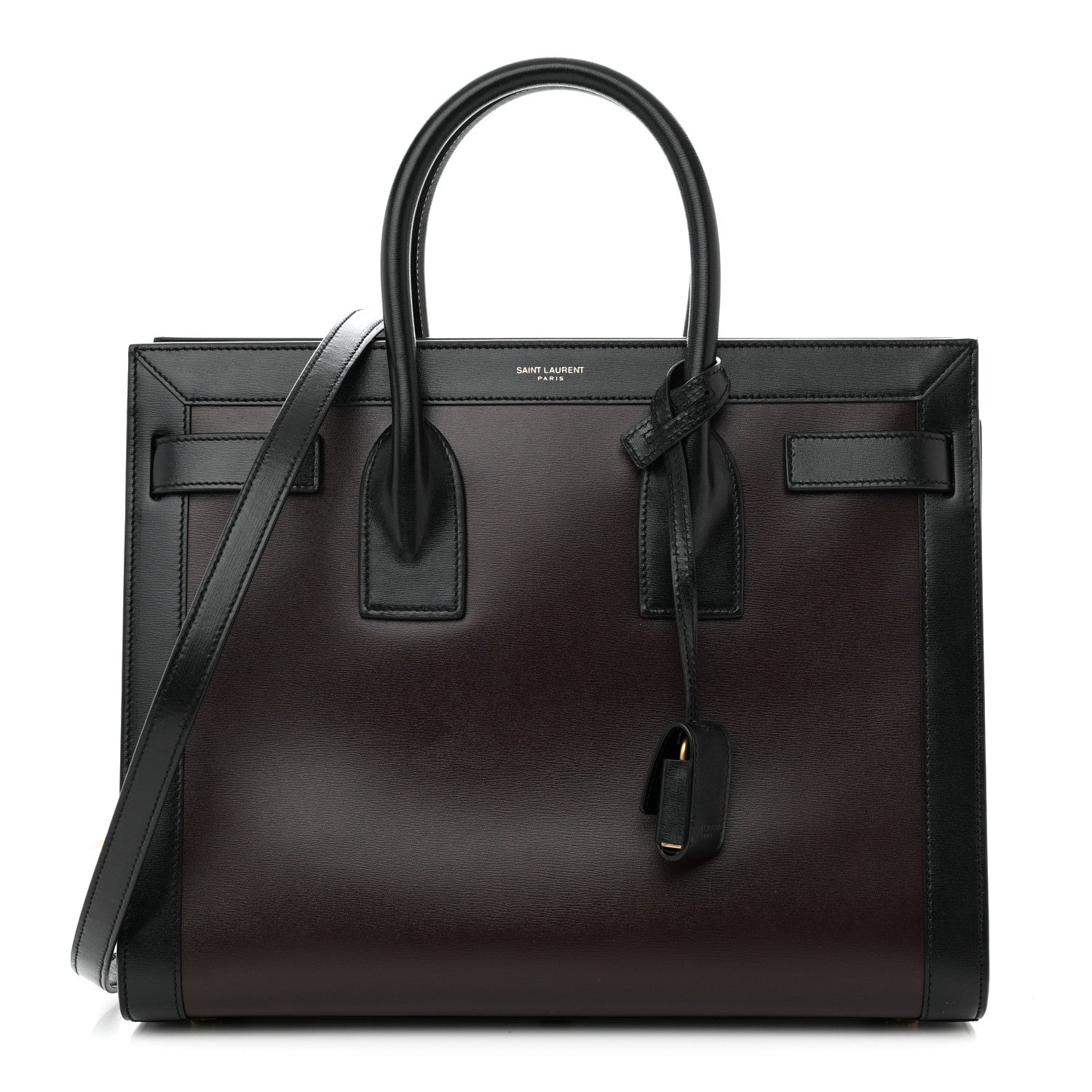 Saint Laurent Calfskin Bi-Color Small Sac De Jour Burgundy Black 1 of 10