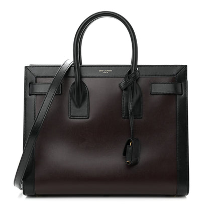 Saint Laurent Calfskin Bi-Color Small Sac De Jour Burgundy Black 1 of 10
