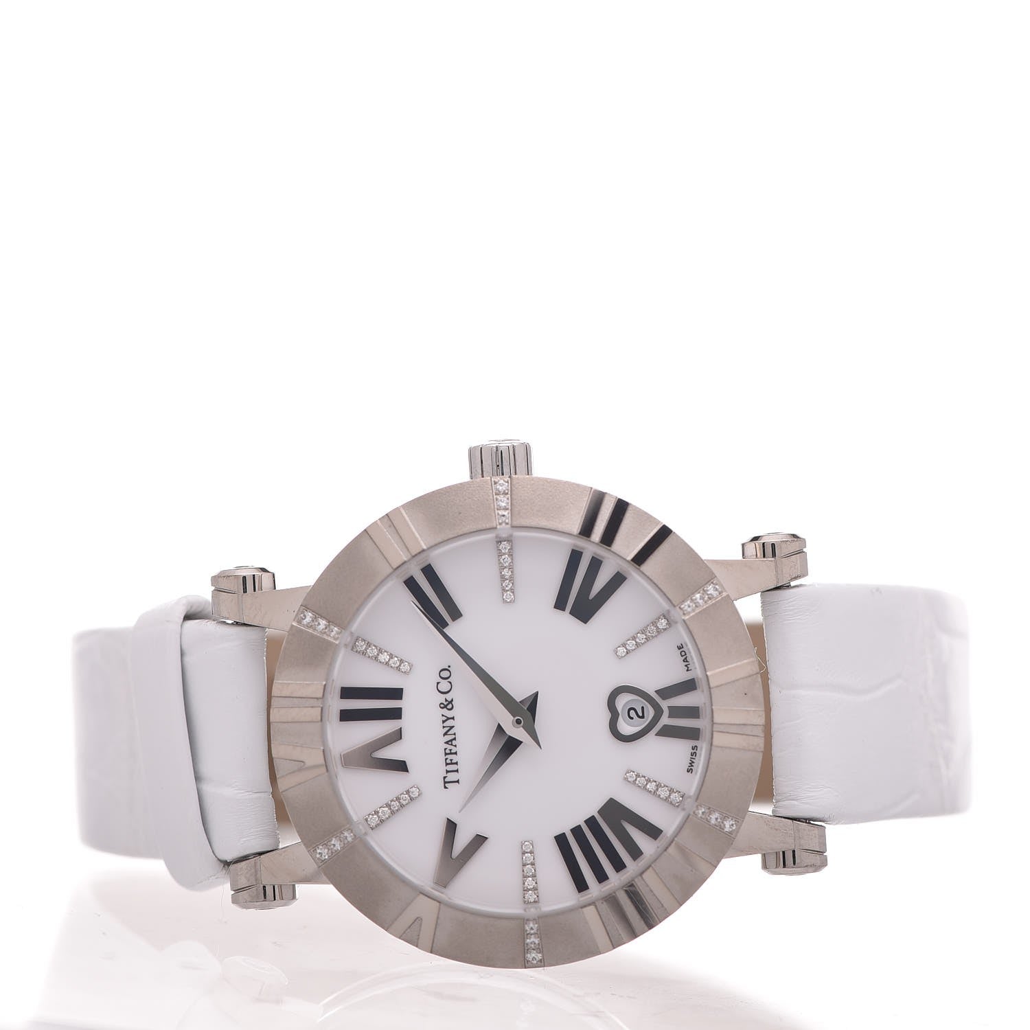 Tiffany 18K White Gold Alligator Diamond 30mm Atlas Quartz Watch 3 of 7