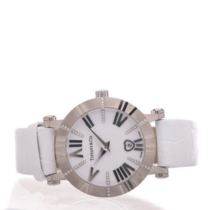 Tiffany 18K White Gold Alligator Diamond 30mm Atlas Quartz Watch 3 of 7