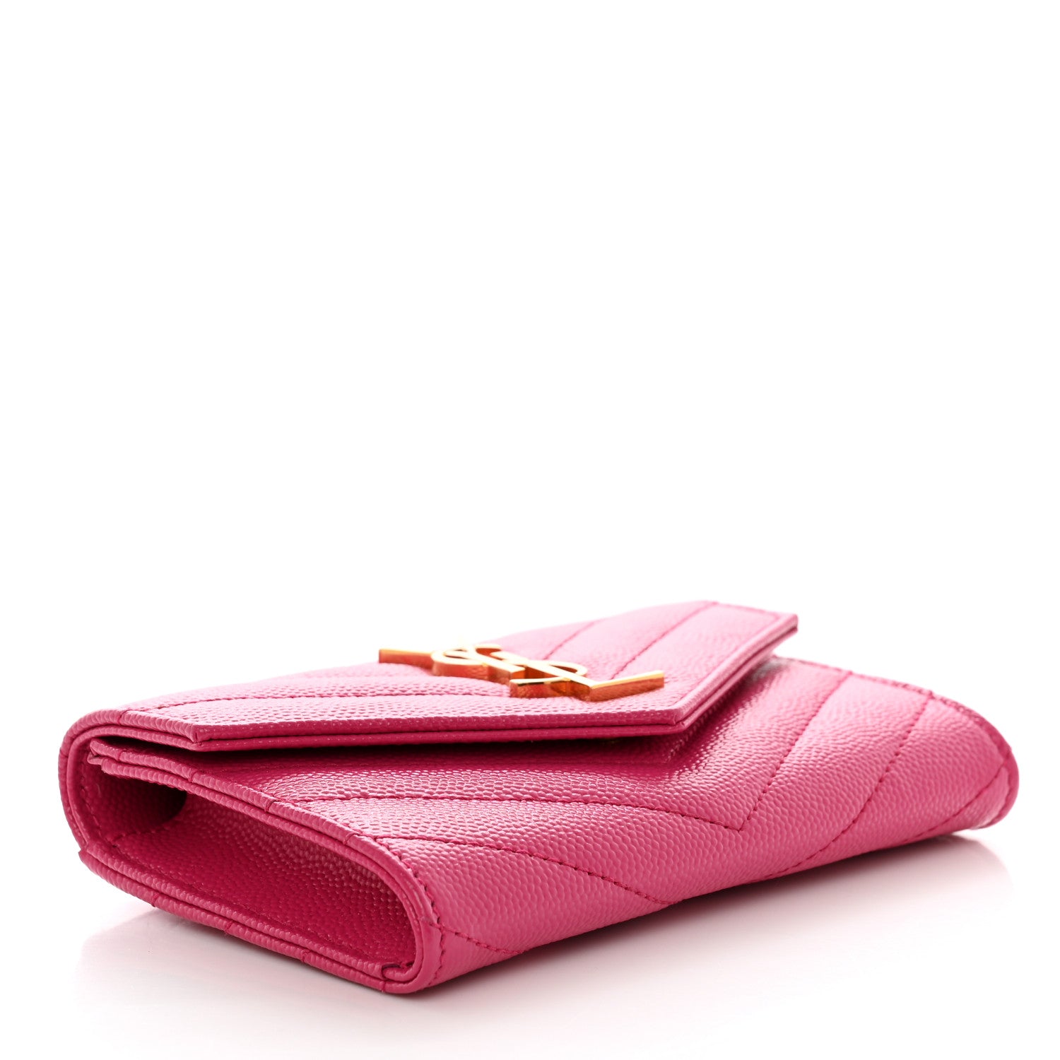 Saint Laurent Grain De Poudre Matelasse Chevron Small Monogram Envelope Wallet Fuxia Couture 4 of 8