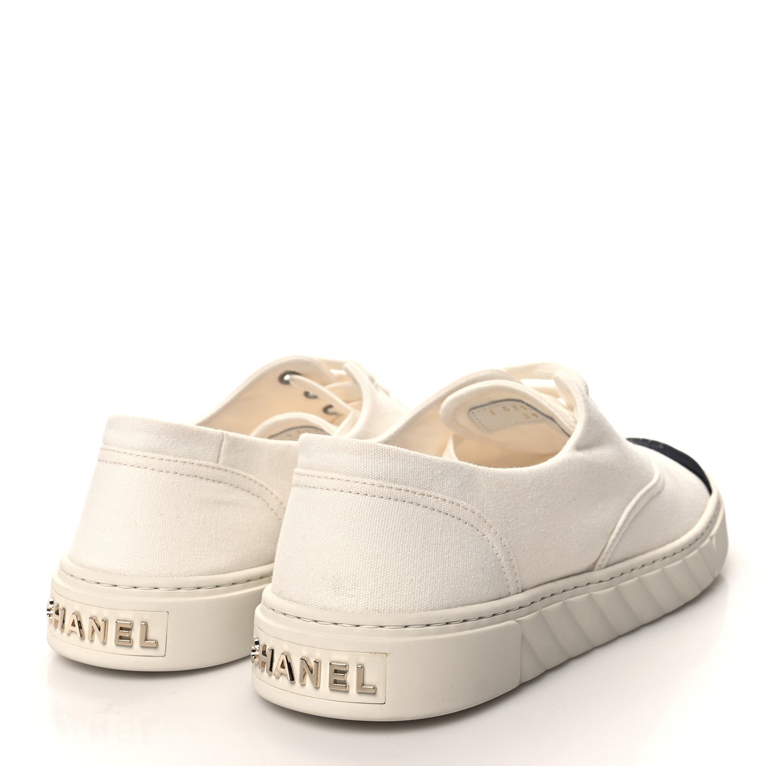 Chanel Canvas Grosgrain Cap Toe CC Sneakers 39 Ivory Black 4 of 8
