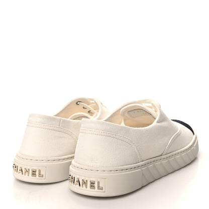 Chanel Canvas Grosgrain Cap Toe CC Sneakers 39 Ivory Black 4 of 8