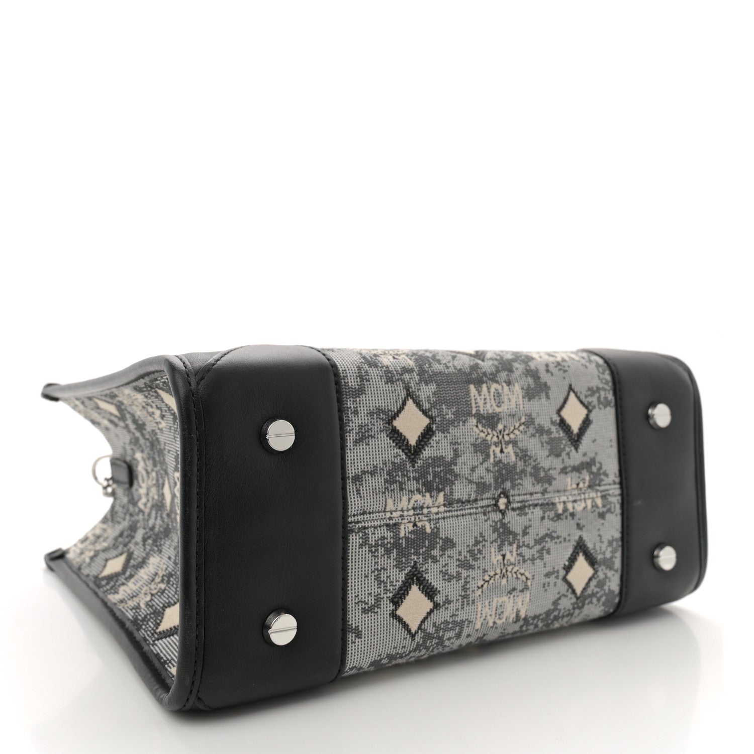 MCM Vintage Jacquard Monogram Small Munchen Tote Grey 4 of 10