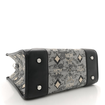 MCM Vintage Jacquard Monogram Small Munchen Tote Grey 4 of 10