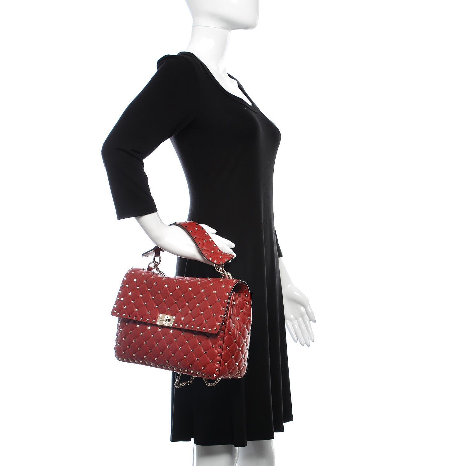 Valentino Garavani Lambskin Large Rockstud Spike Shoulder Bag Red 3 of 12