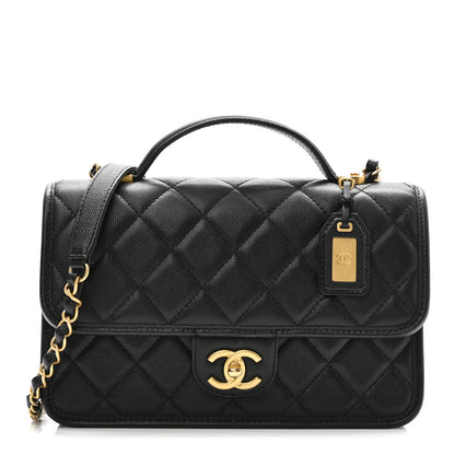 Chanel Caviar Quilted School Memory Small Top Handle Flap Black 1 of 10