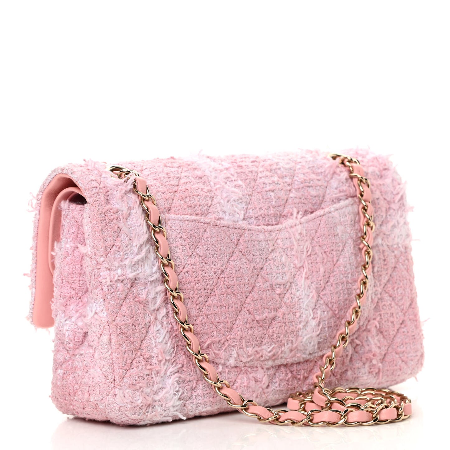 Tweed Medium Double Flap Light Pink White
