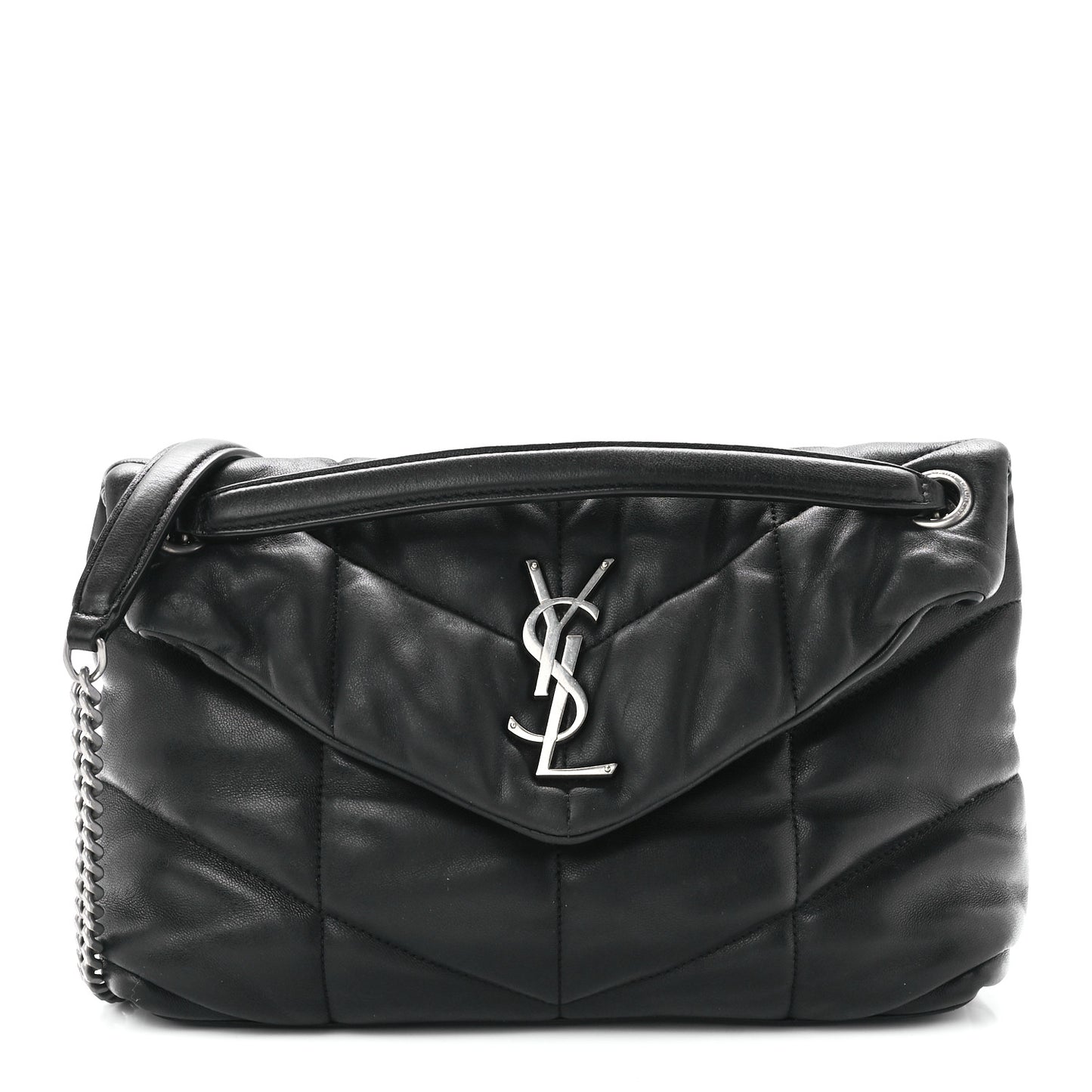 Lambskin Quilted Small Loulou Puffer Monogram Chain Satchel Black