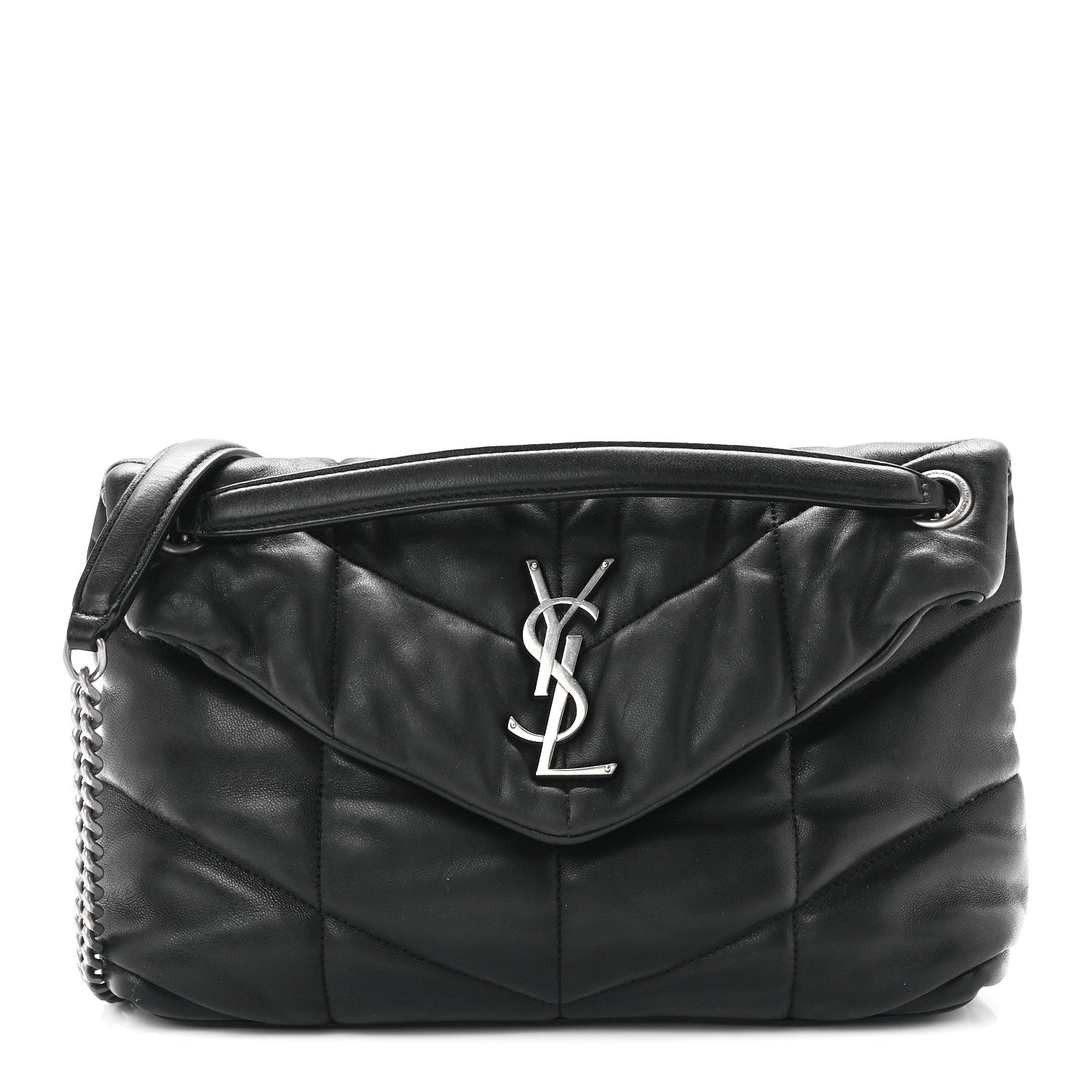 Saint Laurent Lambskin Quilted Small Loulou Puffer Monogram Chain Satchel Black 1 of 12