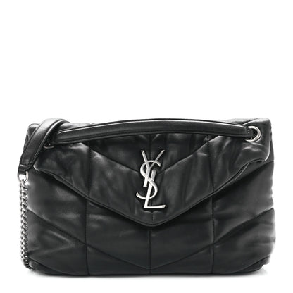 Saint Laurent Lambskin Quilted Small Loulou Puffer Monogram Chain Satchel Black 1 of 12