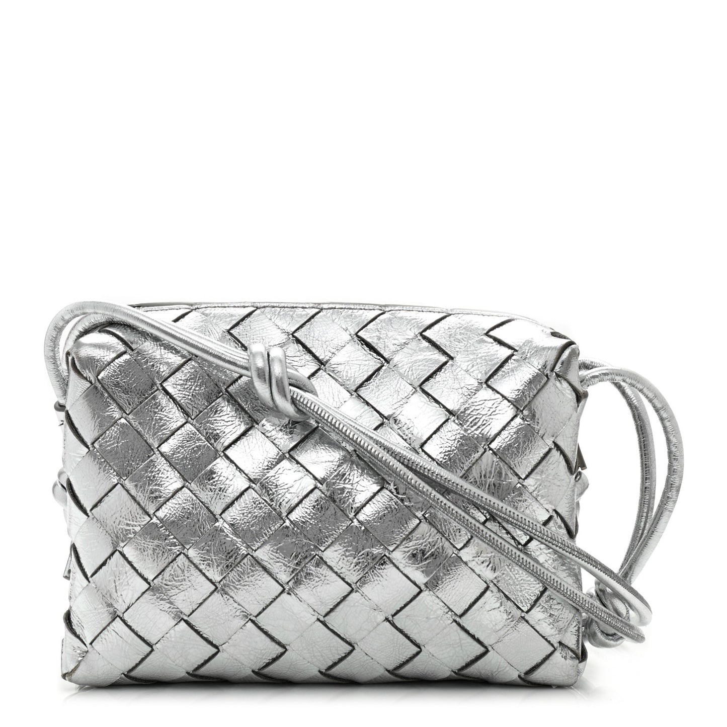 Metallic Nappa Intrecciato Mini Looping Crossbody Silver