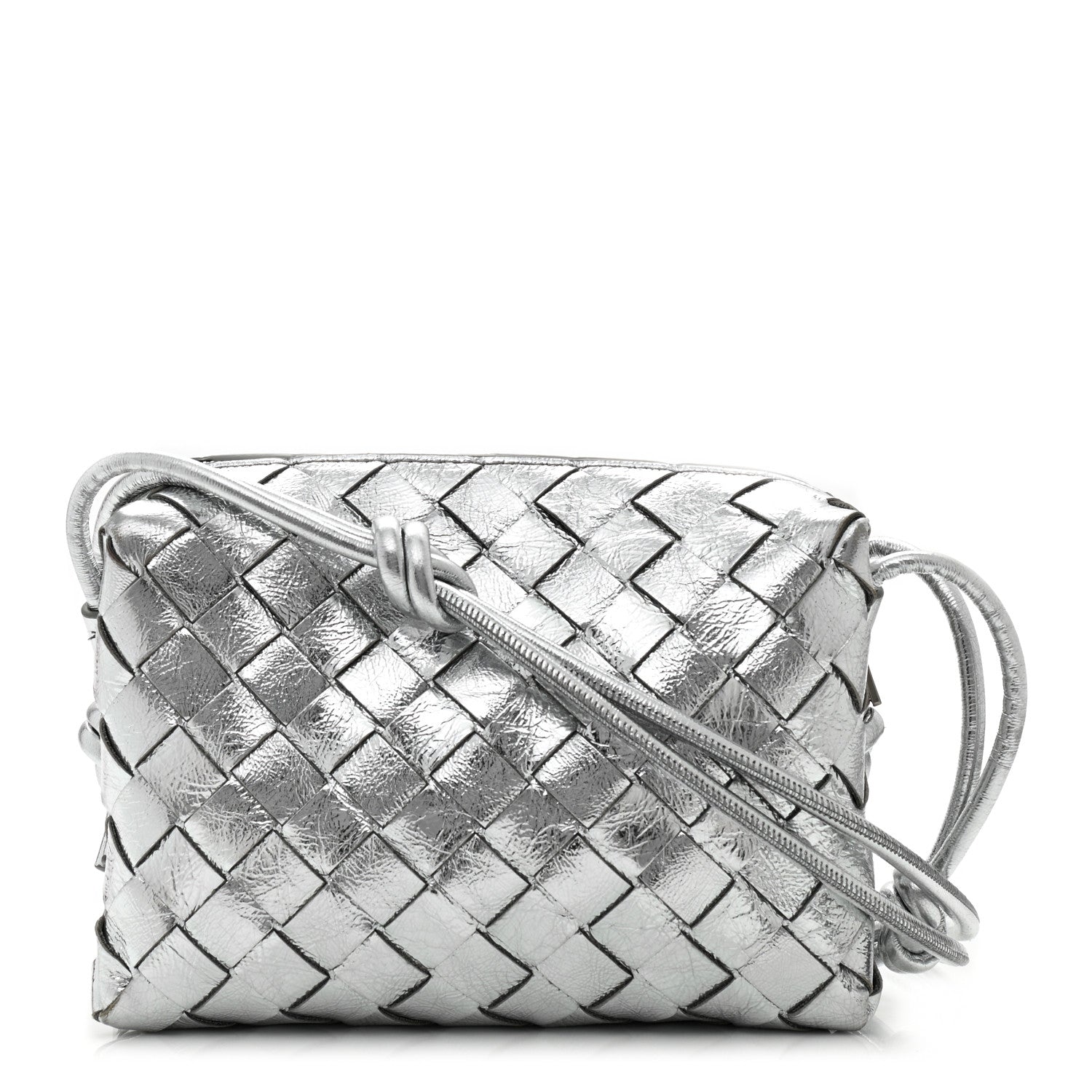 Bottega Veneta Metallic Nappa Intrecciato Mini Looping Crossbody Silver 1 of 10