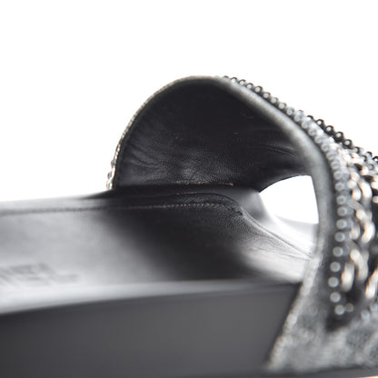 Chanel Fantasy Lambskin Pearl Chain CC Flat Mules 40 Silver Black 9 of 10