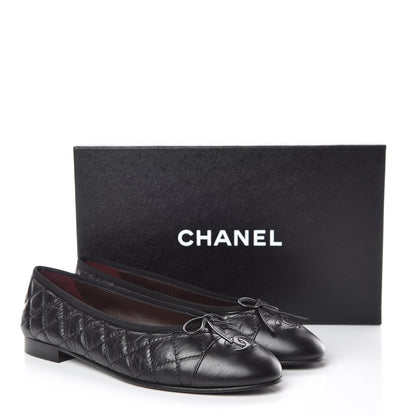 Chanel Aged Calfskin Quilted Cap Toe Ballerina Flats 39 Black 8 of 8