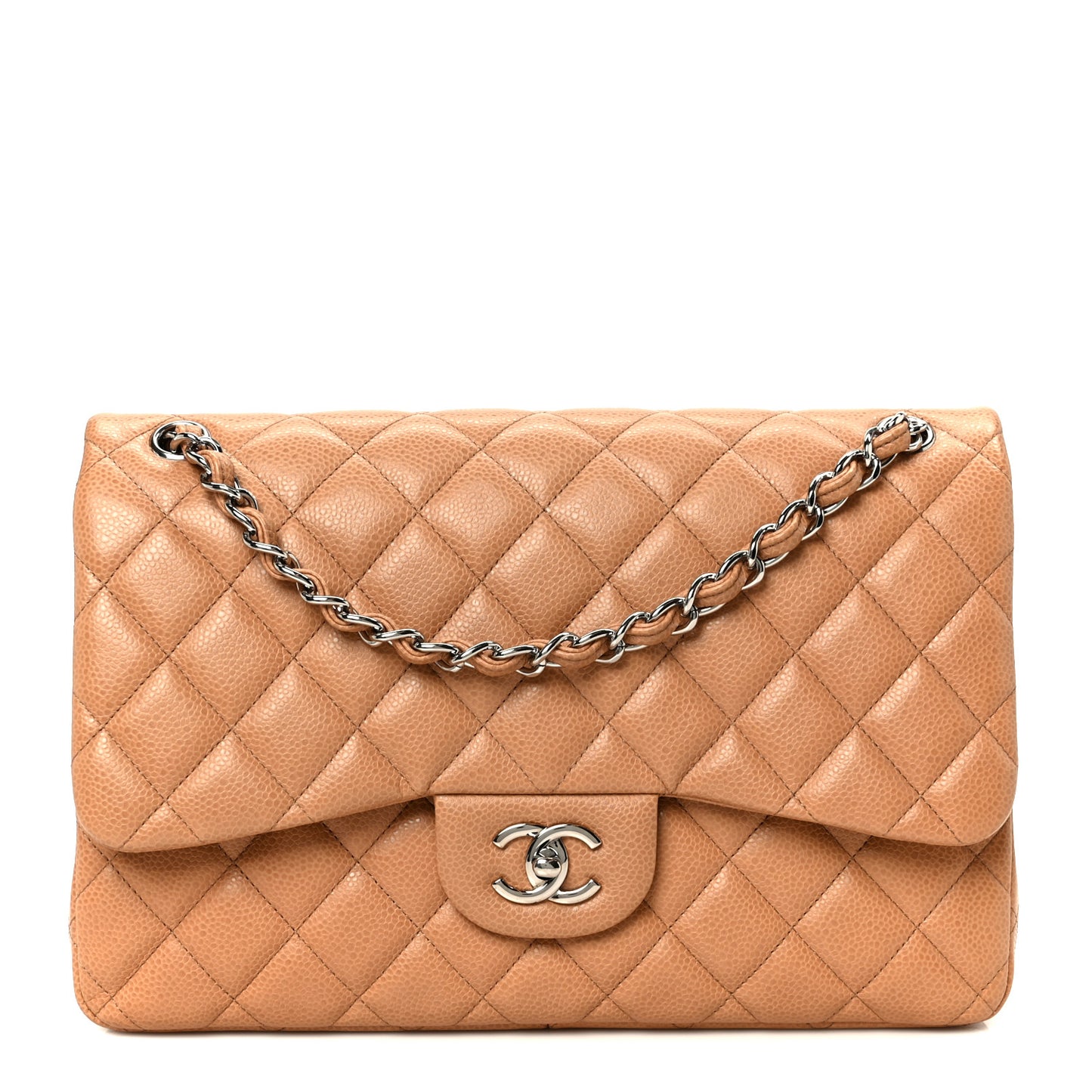 Caviar Quilted Jumbo Double Flap Dark Beige