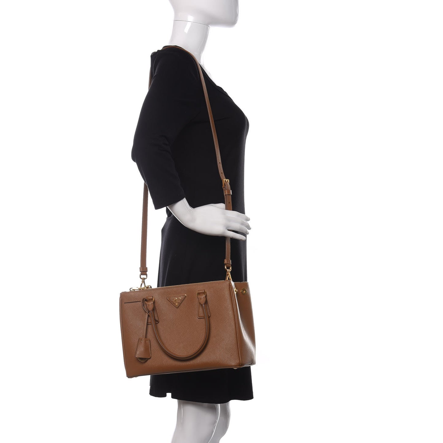 Saffiano Small Galleria Double Zip Tote Caramel