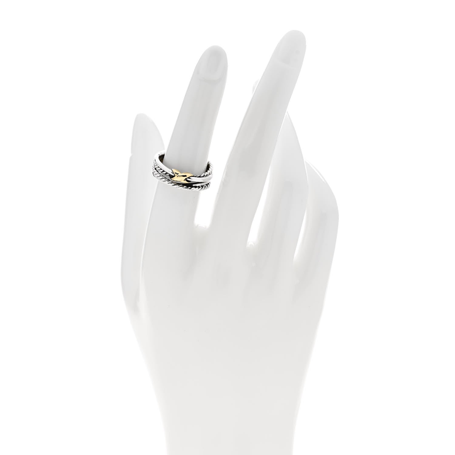 David Yurman Sterling Silver 18K Yellow Gold 6mm X Crossover Ring 53 6.25 2 of 5