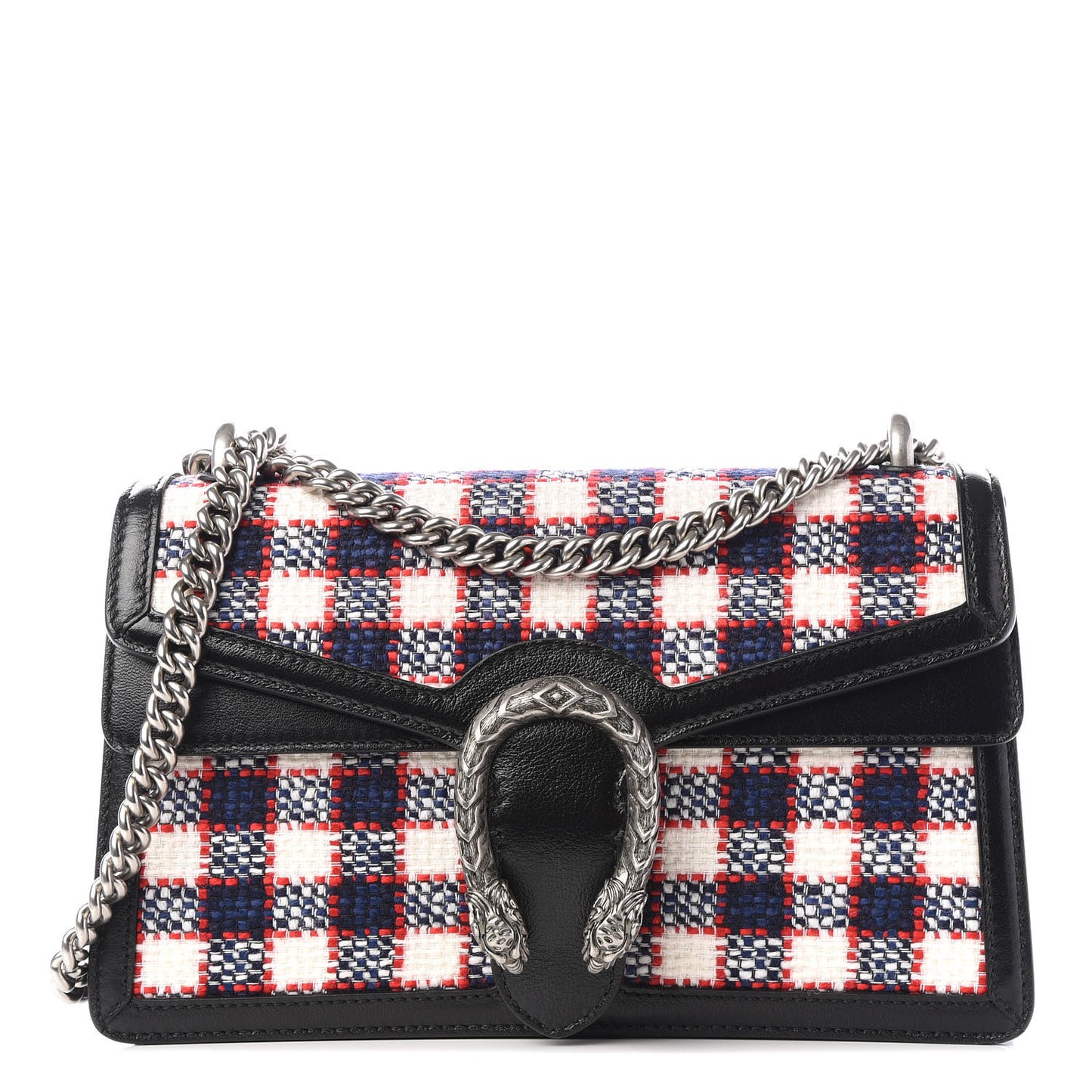 Vintage Tweed Check Small Dionysus Shoulder Bag White Hibiscus Red Marine