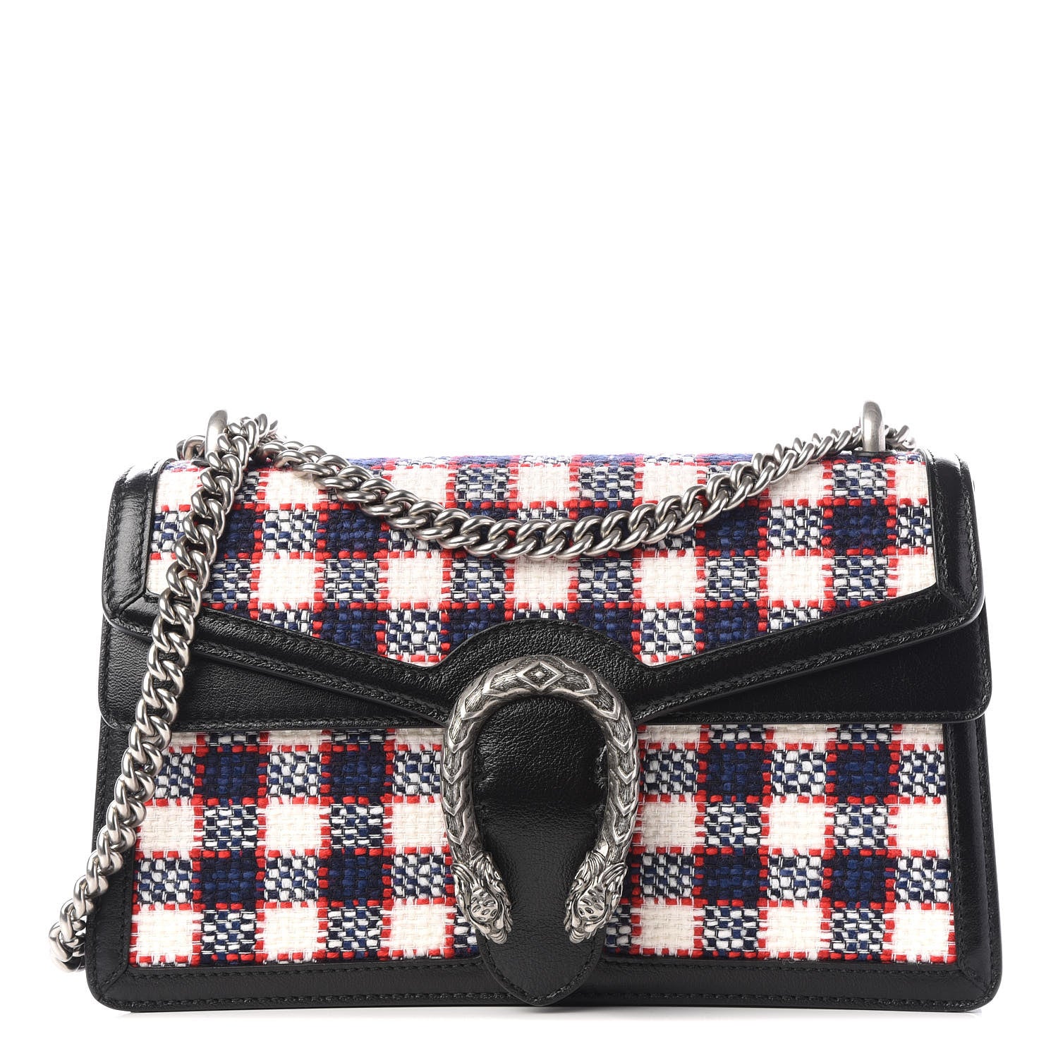 Gucci Vintage Tweed Check Small Dionysus Shoulder Bag White Hibiscus Red Marine 1 of 11