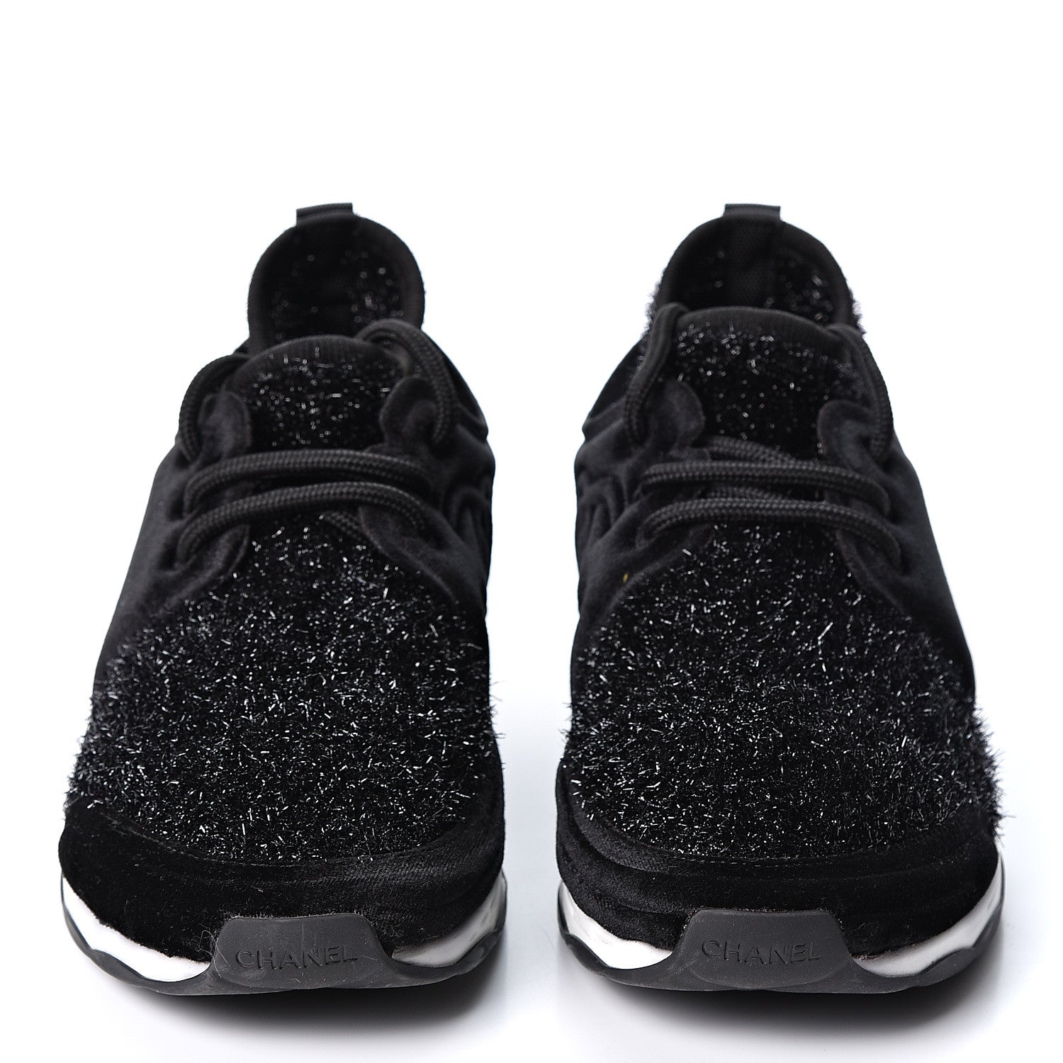 Chanel Stretch Fabric Velvet CC Sneakers 40.5 Black 2 of 10