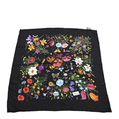 Gucci Silk Twill Flora Beauty Square Scarf Black 1 of 3